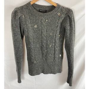 Something Navy Puff Sleeve Embellished Knit Sweater Grey Size XXS